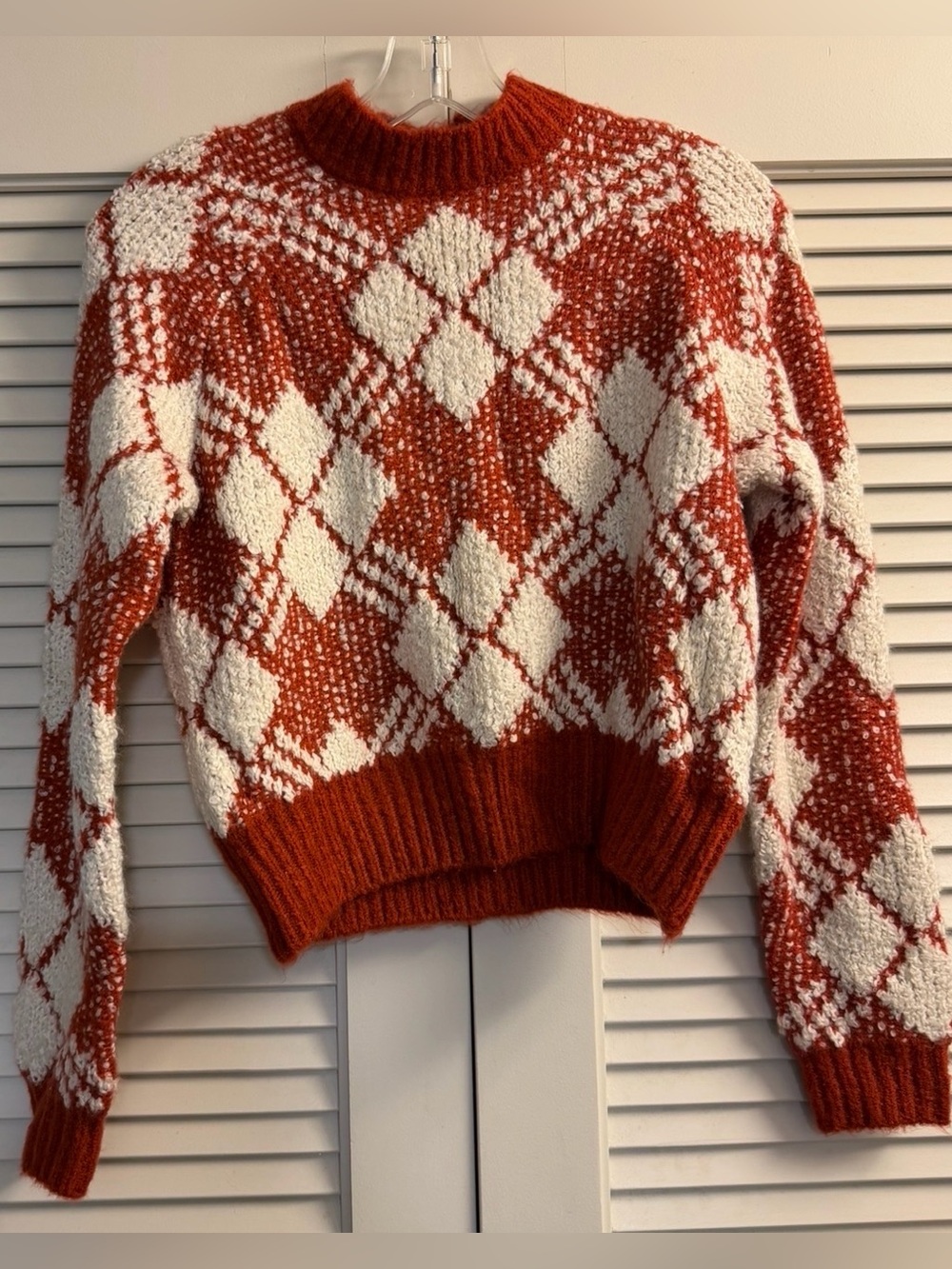 Coco & Jaimeson Rust & Cream Argyle Knit Sweater - Women Small